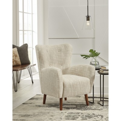 Beige Tufted Wingback Accent Chair with Brown Legs