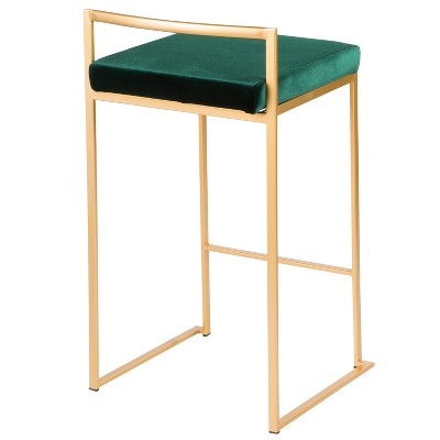 Fuji Glam Gold Frame with Green Velvet Cushion Counter Stool - Set of 2