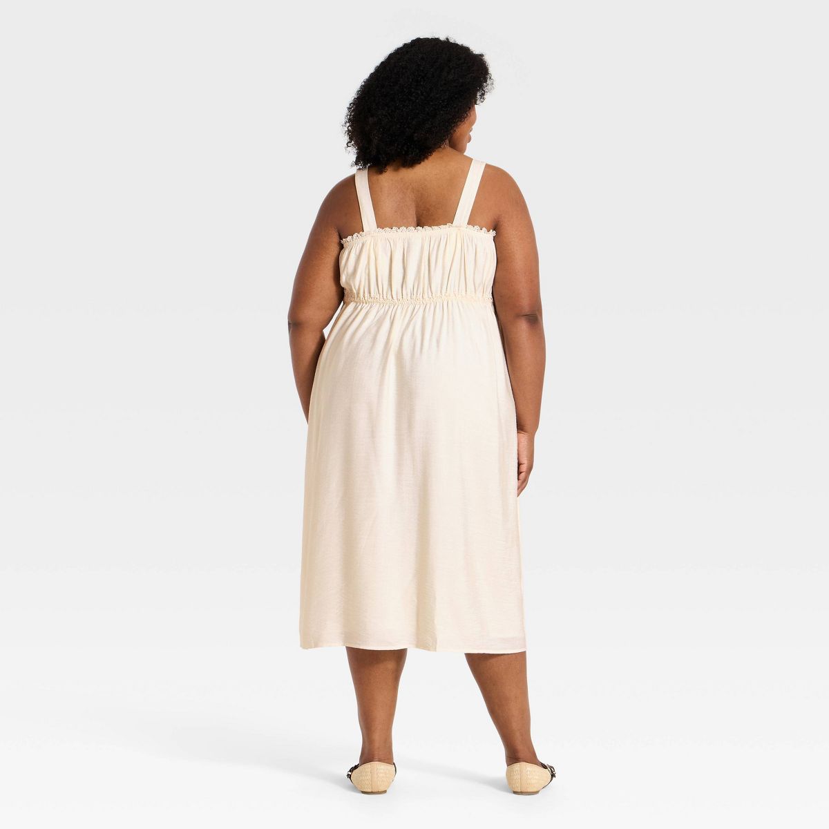 Women's Sleeveless Button Up Tie Waist Square Neck Lace Trim Midi Dress - Ava & Viv™ - thumbnail 6