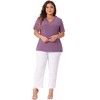 Agnes Orinda Women's Plus Size Summer V Neck Short Sleeve Elegant Lace Ribbed Knit Tunic Blouse - 3 of 4