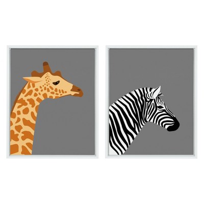 (Set of 2) 18" x 24" Sylvie Giraffe and Zabra Framed Canvas by Rocket Jack White - Kate and Laurel