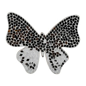Sagebrook Home Wooden Butterfly Decor - Contemporary White Mosaic Glass Butterfly Statue for Home or Office Decorative Accent - 1 of 4