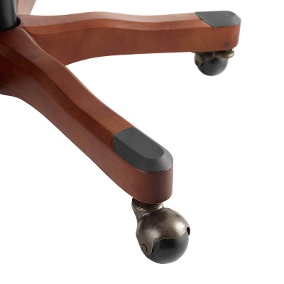 Beige Fabric Ergonomic Swivel Office Chair with Wood Base
