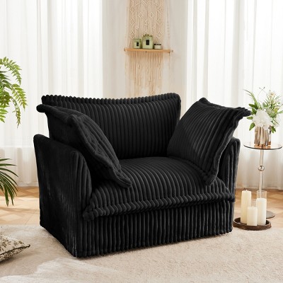 SKRAN 49" Oversized Armchair,Upholstered Comfy Corduroy Couch Chair with 2 Large Soft Pillows,for Living Room Bedroom Apartment (Black, 1 Seat)