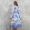 Women's Plus Size Boho Blue and White Floral Print Midi Dress - Cupshe - image 4 of 4