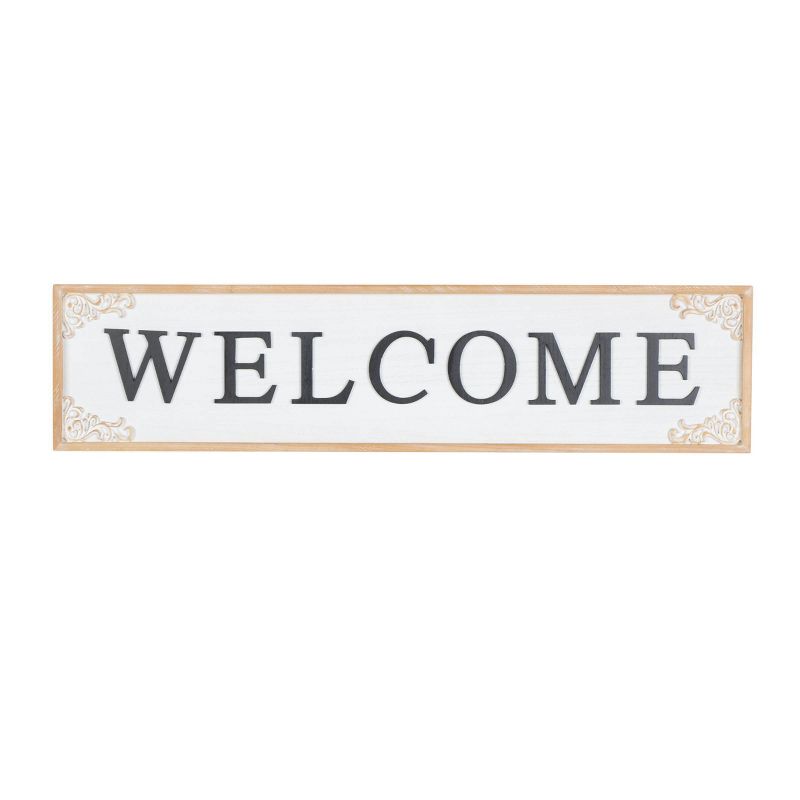 Olivia &#38; May 11&#34;x46&#34; Wooden Sign Welcome Wall Decor with Scroll Details White, 2 of 7