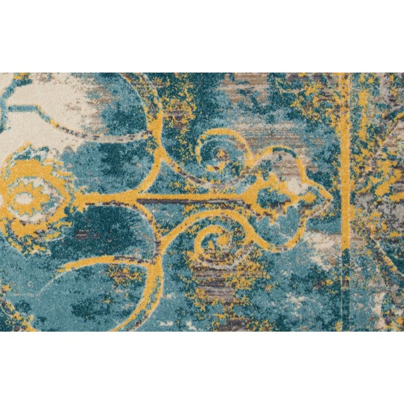 Keats Transitional Distressed Blue/Yellow/Taupe Area Rug, 5 of 9
