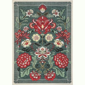 Washable Floral Rug, Soft Non-Slip, Low Pile, Stain Resistant—Ideal for Living Room, Bedroom, Dining, Office - 1 of 4