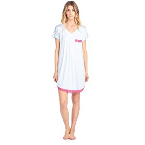 Casual Nights Women's Rayon Short Sleeve Dot Dorm Sleepwear Nightshir - 1 of 3