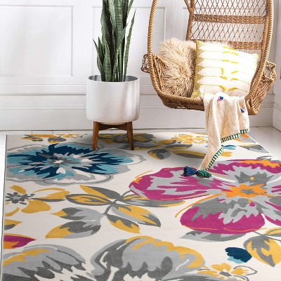 Floral Elegance Multi-Color Synthetic Round Area Rug, 7'6" x 9'5"