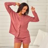 ADR Women's Pajamas Set, Soft Ribbed Knit Waffle Pajamas Lounge Set, Long Sleeve Sweater Top Shirt and Shorts - 2 of 4