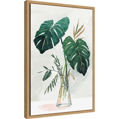 Green Monstera Leaf Abstract Canvas Wall Art Print