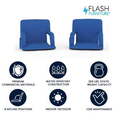Set of 2 Blue Polyester Reclining Stadium Chairs with Armrests