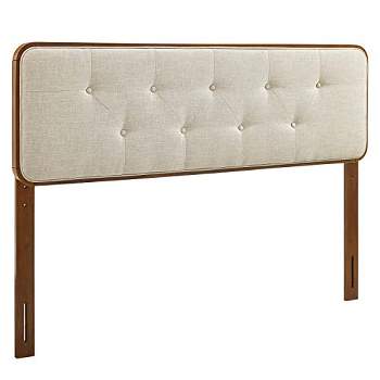 Modway Collins Tufted Fabric and Wood King Headboard in Walnut Beige