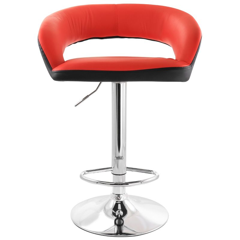 Elama Adjustable Faux Leather Open Back Bar Stool in Red and Black, 2 of 10
