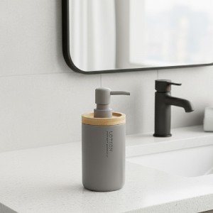 Evideco French Home Goods Elegant Soap Dispenser - Polyresin and Bamboo Design, Refillable Liquid Pump - 1 of 4