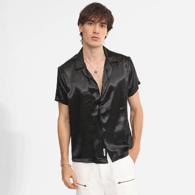 Campus Sutra Men Men's Midnight Black Solid Satin Shirt