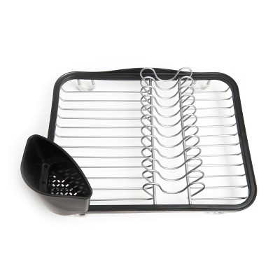 Black and Silver Metal Dish Rack with Utensil Cup