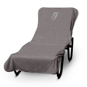 BC BARE COTTON Luxury Hotel & Spa Monogrammed Pool Chaise Lounge Cover, Standard Size 90" X 29" - Gray - Silver Script - 1 of 1