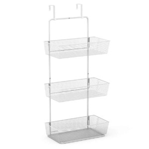 NEX 3 Tier No-Drilling Over the Door Hanging Basket Bath Organizer Mesh Basket White: Steel Mesh Storage, 3 Shelves - 1 of 4