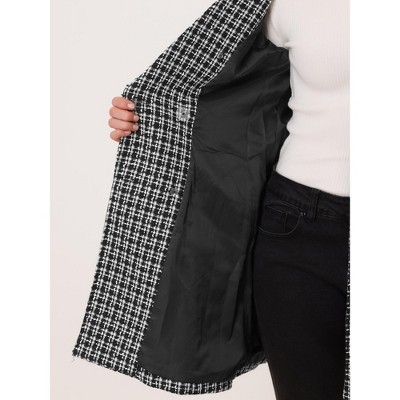 INSPIRE CHIC Women's Notched Lapel Collar Coat Elegant Double-Breasted Plaid Tweed Blazer Outerwear Black Small — фото 4