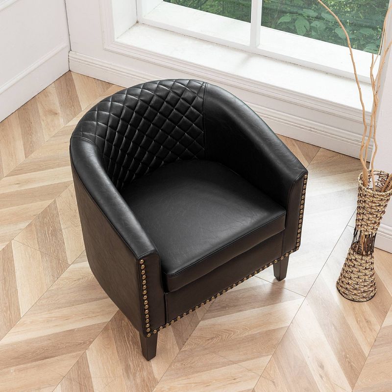  Tufted Faux Leather Barrel Club Chair - Kinwell, 4 of 11