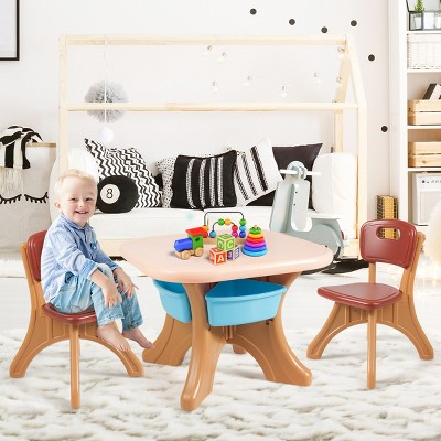 Kids Beige and Brown Polypropylene Activity Table and Chair Set