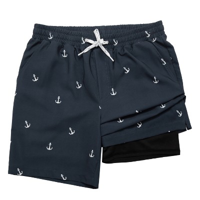 Мужские шорты Rokka&Rolla Men's 7'' Stretch Swim Shorts with Compression Liner-Navy Ankor, size Medium — фото 2