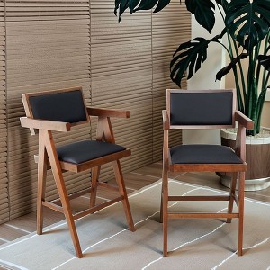 Christopher Knight Home Hamilton Mid-Century Modern 26" Solid Wood and Faux Leather Upholstered Counter Arm Stool(Set of 2) - 1 of 4
