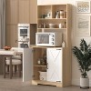 Okak 67"H Wooden Pantry Cabinet with Adjustable Storage & Open Shelves, Microwave Buffet Cabinet for Kitchen,Dining Room - 3 of 4
