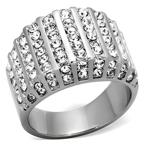 Slickblue Women's Stainless Steel Ring, Polished No Plating, Clear Crystal Detail, Pave Style, Sizes 5-11 - 1 of 4