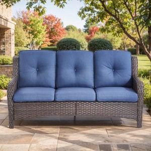 Buenhomino Outdoor Patio Couch Wicker Sofa - 3 Seater Rattan Sofa for Outside Patio Garden with Deep Seating and Olefin Cushions - 1 of 4