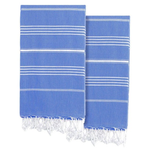 2pc Turkish Cotton Lucky Pestemal Beach Towel Royal Blue Linum