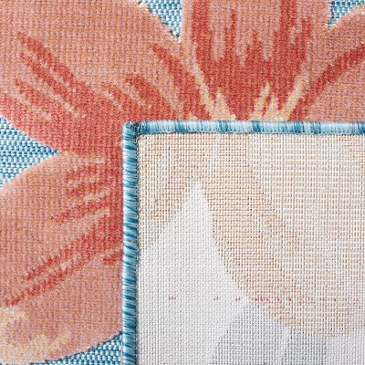 Aqua and Rust Floral Synthetic 4' x 6' Reversible Area Rug