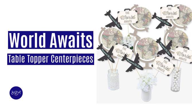 Big Dot of Happiness World Awaits - Travel Themed Party Centerpiece Sticks - Table Toppers - Set of 15, 2 of 10, play video
