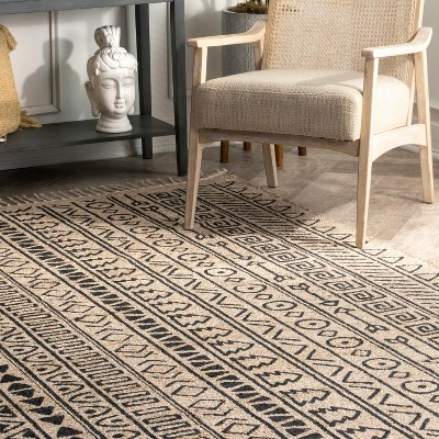 Handmade Rectangular Natural Cotton Stripe Area Rug 5x8 ft
