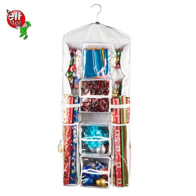Hastings Home Hanging Dual-Sided Wrapping Paper Storage and Organizer With Clear Compartments - White