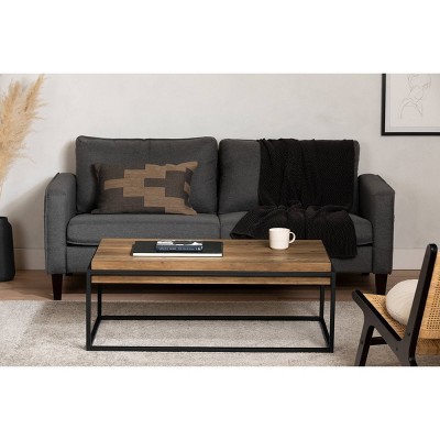 Acacia Brown Industrial Rectangular Coffee Table with Metal Frame