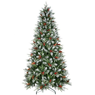 NicBex 7.5ft Artificial Christmas Tree Hinged Full Tree with 2514 Branch Tips, 83 Bunches of Red Fruits and Pinecones