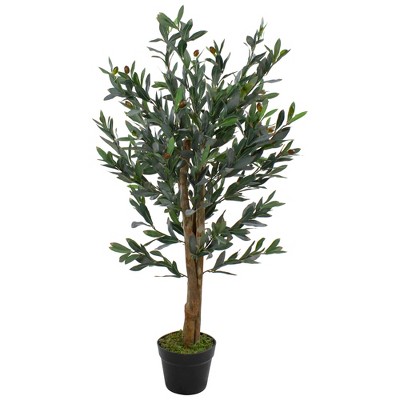 Northlight 40" Green and Brown Artificial Olive Tree with Foliage In a Black Pot