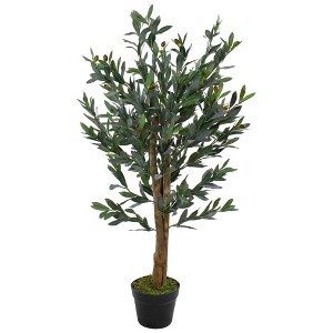 Northlight 40" Green and Brown Artificial Olive Tree with Foliage In a Black Pot - 1 of 4