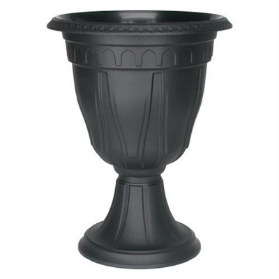 Tall Black Molded Plastic Outdoor Urn Planter, 20-inch