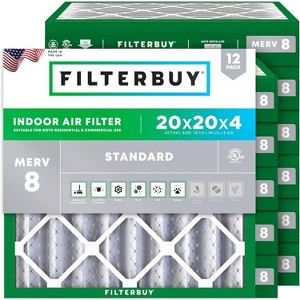 Filterbuy 20x20x4 Air Filter (12-Pack), Pleated MERV 8 Dust Defense Replacement HVAC AC Furnace Filters (Actual Size: 19.50 x 19.50 x 3.63) - 1 of 4