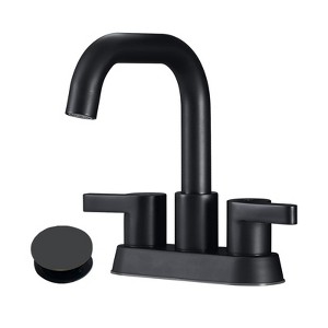 Cobbe Bathroom Faucet 2 Handle 4 Inch Centerset Bathroom Sink Faucets 3 Hole with Pop Up Drain and Water Supply Lines, Matte Black - 1 of 4