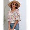 Women's 3/4 Sleeve Tunic Tops Casual V Neck Dress Shirts Floral Printed Loose Fit Pleated Blouses - 2 of 4