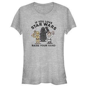 Juniors Womens Star Wars Raise Your Hand Cartoon T-Shirt - 1 of 3