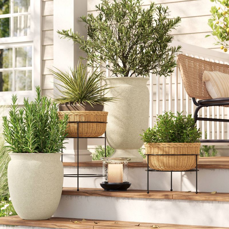 Small Wicker/Metal Indoor Outdoor Planter Stand Black/Cream - Threshold™ designed with Studio McGee, 3 of 8