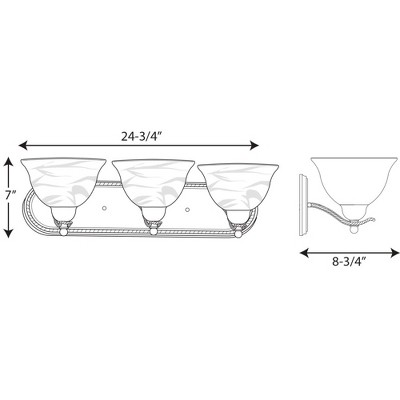 Avalon Brushed Nickel 3-Light Bath Bracket with Alabaster Glass Shades