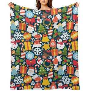 FIONECA Christmas Blanket with Snowman Santa Claus Gift Box Christmas Tree Angel and Reindeer Pattern 30x40 inches - 1 of 1