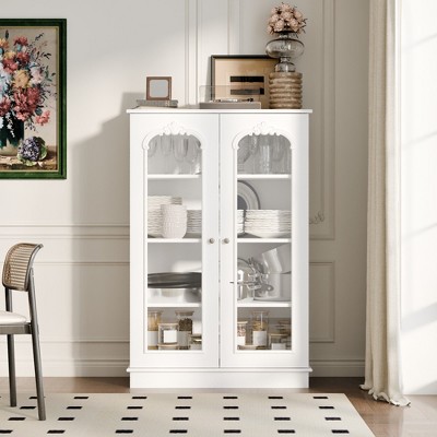 FUFU&GAGA Wooden Glass - Door Display Cabinet Storage Cabinet- 4 - Shelf Organizer for Kitchenware & Decor Accent Cabinet